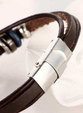 Vintage flower Turquoise men's Leather Bracelet绿松石皮手链