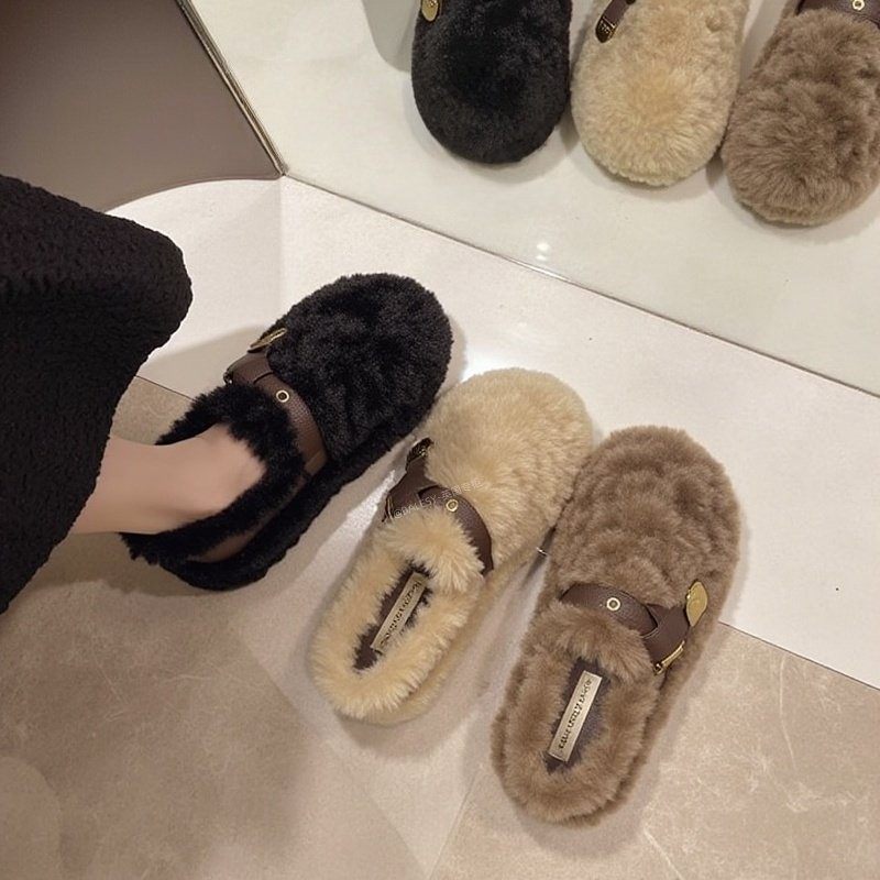 英国厚底羊羔绒毛毛鞋女冬季2025新款超火一脚蹬棕色加绒豆豆棉鞋,淘宝优惠券,粉丝福利购,淘宝优惠卷