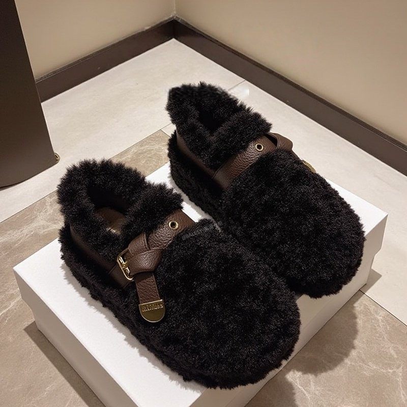 英国厚底羊羔绒毛毛鞋女冬季2025新款超火一脚蹬棕色加绒豆豆棉鞋,淘宝优惠券,粉丝福利购,淘宝优惠卷