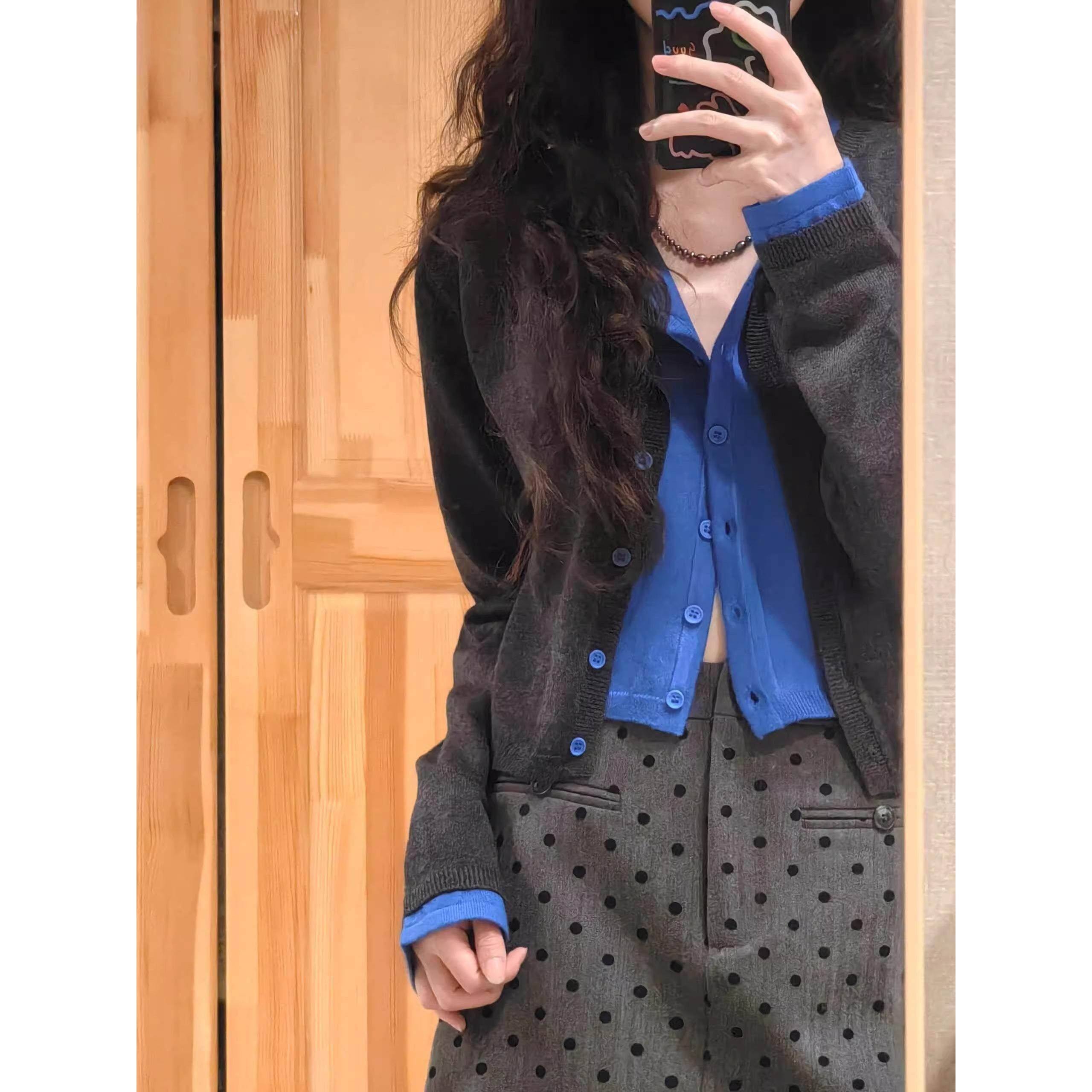 法国Rixo Rane ⭐撞色假两件针织衫女毛衣软糯开衫覆古长袖上衣潮,淘宝优惠券,粉丝福利购,淘宝优惠卷