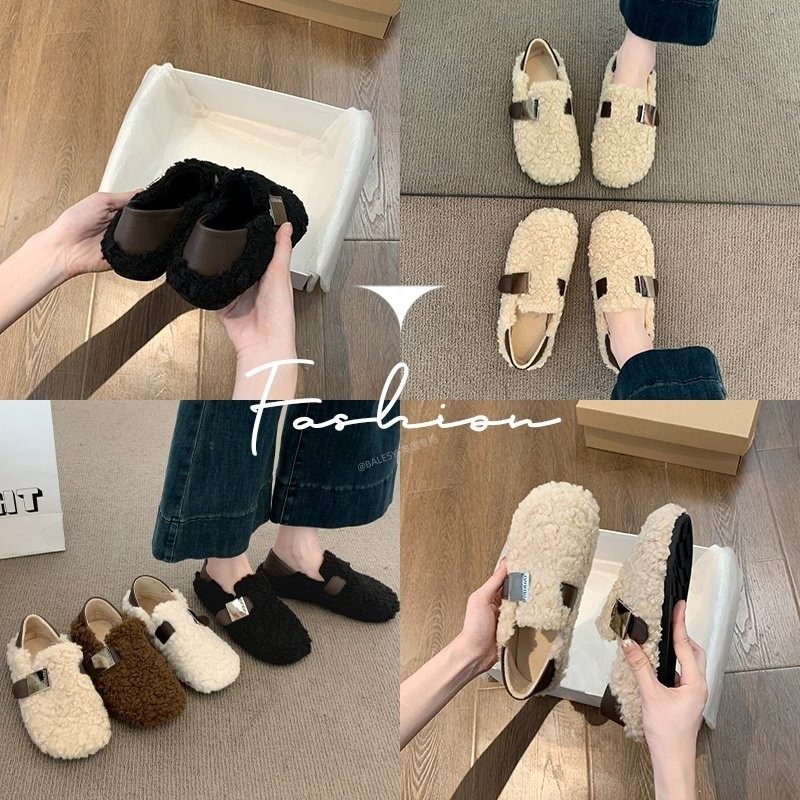 英国真皮厚底毛毛勃肯鞋女款2025新款秋冬季加绒棉鞋一脚蹬豆豆鞋,淘宝优惠券,粉丝福利购,淘宝优惠卷