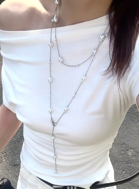 法式轻奢珍珠颈链多层小众高级感锁骨链毛衣链多种戴法配饰双层