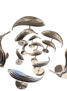 不锈钢小鱼雕塑金属抽象剪纸镜面鱼花园房子水景创意装饰饰品