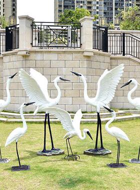 户外仿真白鹭摆件玻璃钢庭院花园林动物仙鹤雕塑水池鸟类造景装饰