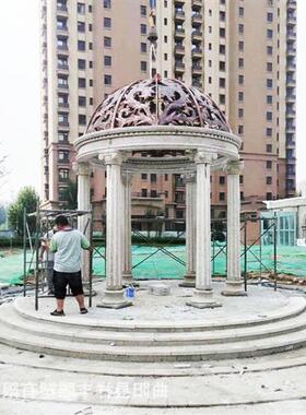 欧式石雕凉亭景区别墅园林晚霞红亭子铁艺圆顶石亭子摆件厂家供应