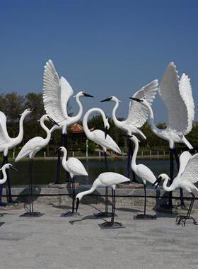 户外可发光白鹭雕塑玻璃钢园林水景装饰美陈庭院草坪仿真鸟类摆件