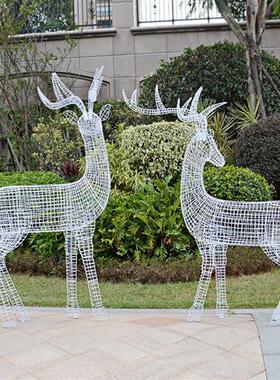 不锈钢镂空鹿摆件动物象蜗牛金属铁艺钢丝梅花鹿雕塑园林景观装饰