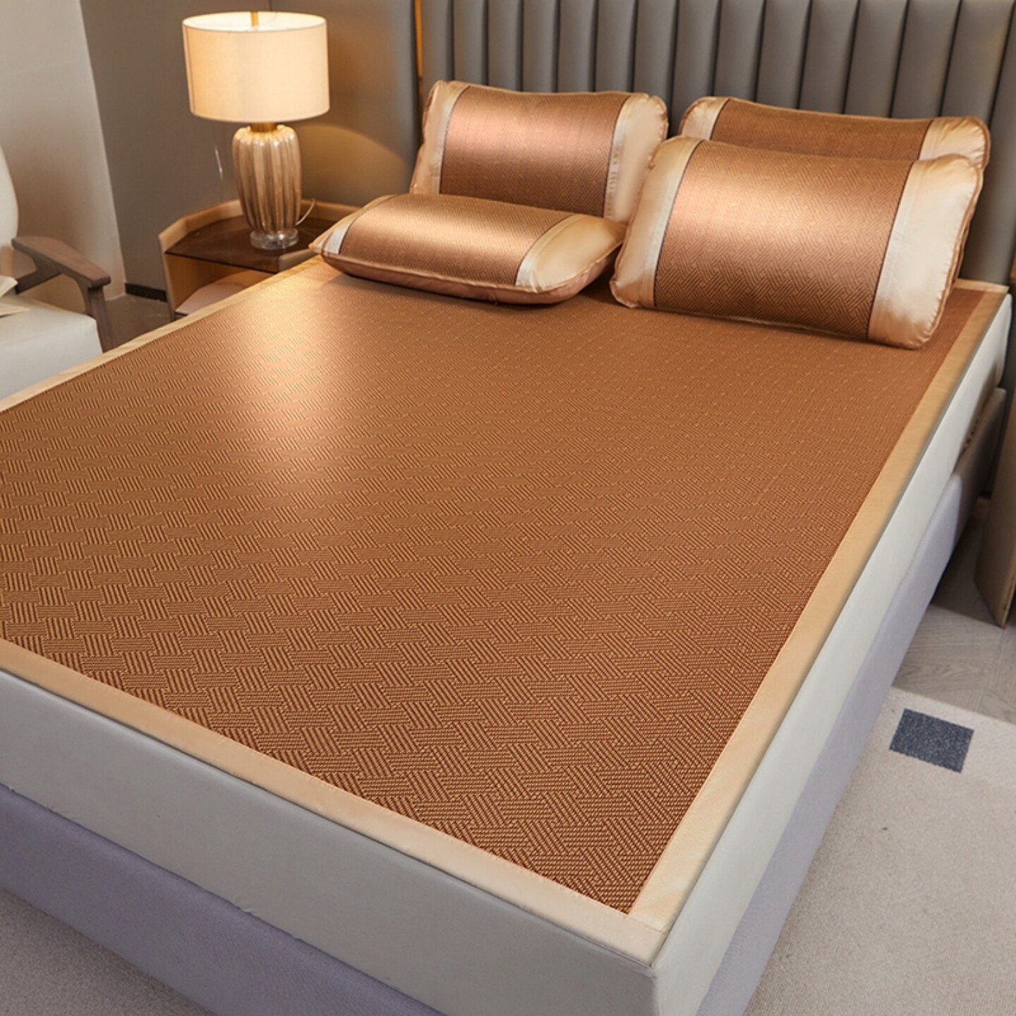 藤席凉席三件套夏季可折叠家用双人席单人学宿舍空调软席子草席