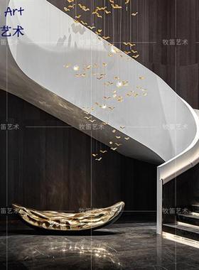 大型抽象玻璃钢金色花瓣花朵造型雕塑售楼部营销中心楼梯间艺术品