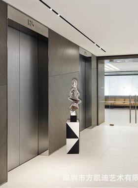 黑白双色大理石底座酒店装饰品雕塑摆件客厅展示台艺术品摆台