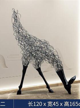 不锈钢鹿摆件酒店大堂艺术抽象铁艺镂空鹿雕塑大型动物工艺品装饰