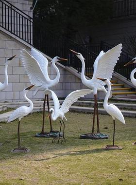 户外仿真白鹭摆件玻璃钢园林水景雕塑玻璃钢庭院假山草地鸟类装饰