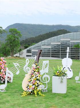 户外不锈钢大提琴雕塑商场公园步行街花架花箱装饰金属字母摆件品