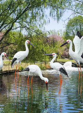 户外仿真白鹤雕塑白鹳摆件玻璃钢水池塘装饰景观仙鹤花园白鹭模型