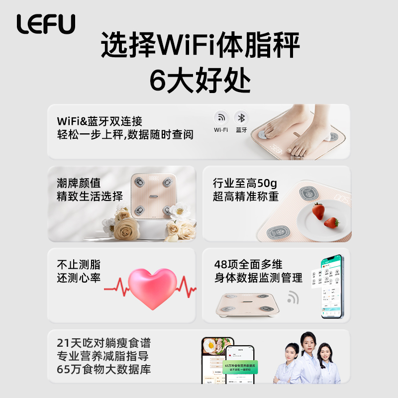 LEFU乐福WIFI蓝牙双连接体脂秤 潮流新款  精准称重测脂 WIFI传送数据 - 图0