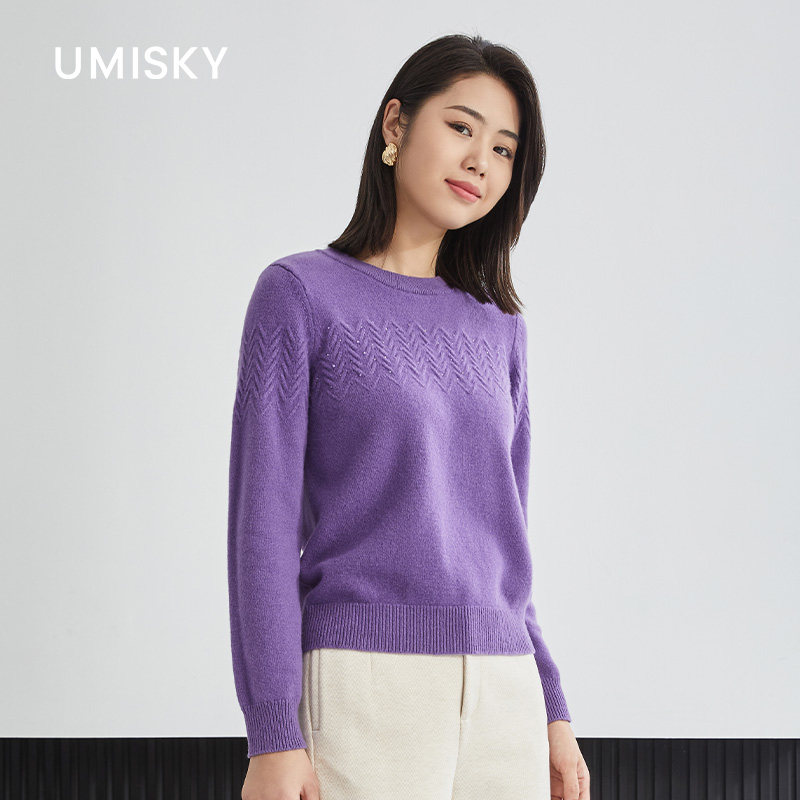 umisky优美世界专柜同款冬季纹理闪片圆领套头针织毛衫SK4W3234,淘宝优惠券,粉丝福利购,淘宝优惠卷