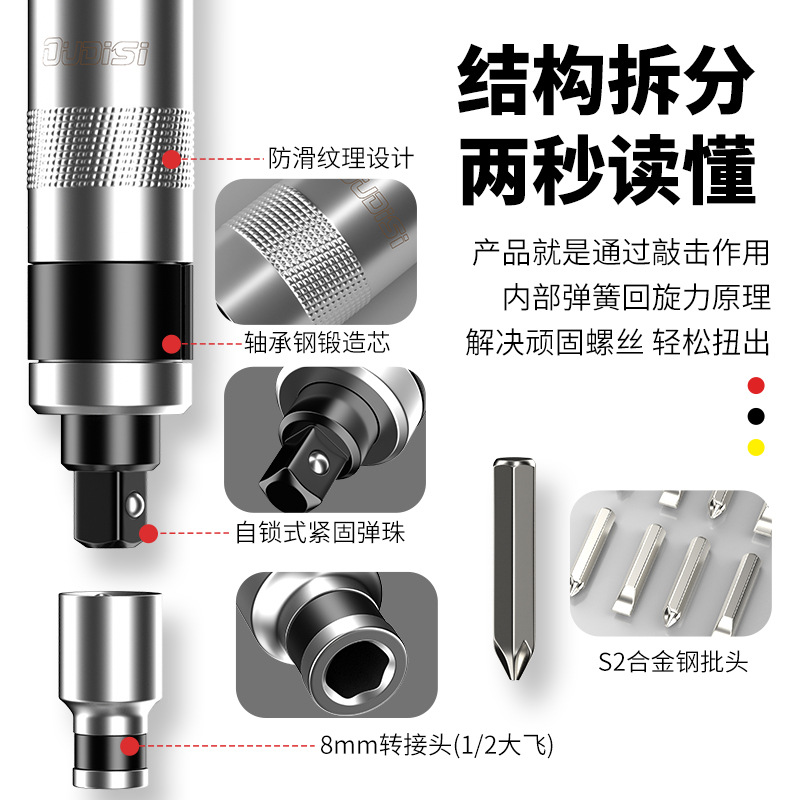 强力生锈死螺丝冲击螺丝刀断头螺丝取出器撞批十字改锥穿心起子 - 图3