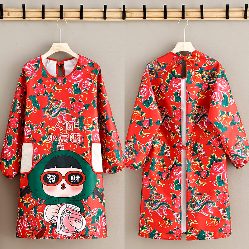 国风东北大花围裙罩衣厨房家用长袖防水防油工作服餐饮专用时尚女,淘宝优惠券,粉丝福利购,淘宝优惠卷