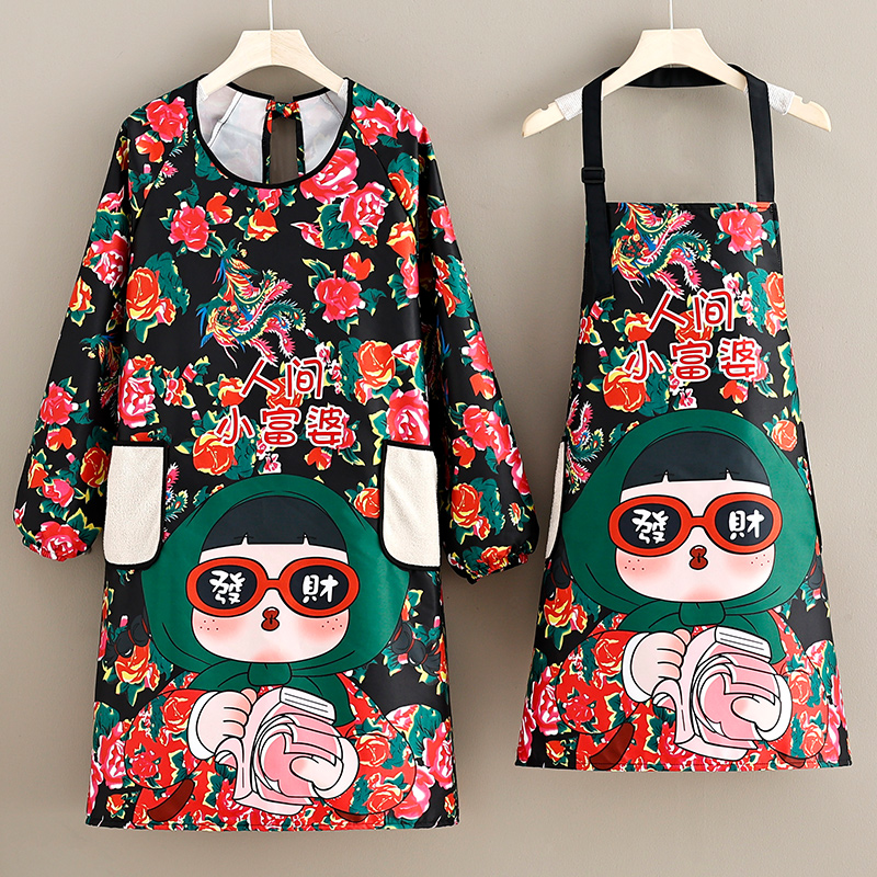 国风东北大花围裙罩衣厨房家用长袖防水防油工作服餐饮专用时尚女,淘宝优惠券,粉丝福利购,淘宝优惠卷