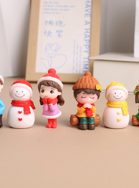 情侣雪人摆设冬装手工小饰品