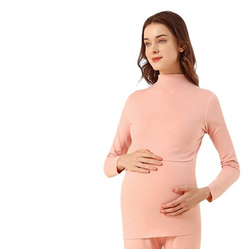 孕妇秋衣秋裤套装中高领怀孕期保暖内衣坐月子喂奶单件哺乳上衣服 - 图3