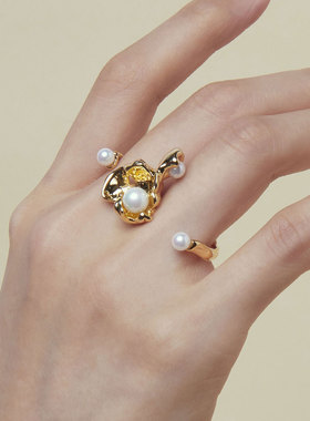 安崎同款珍珠双指戒高级设计感