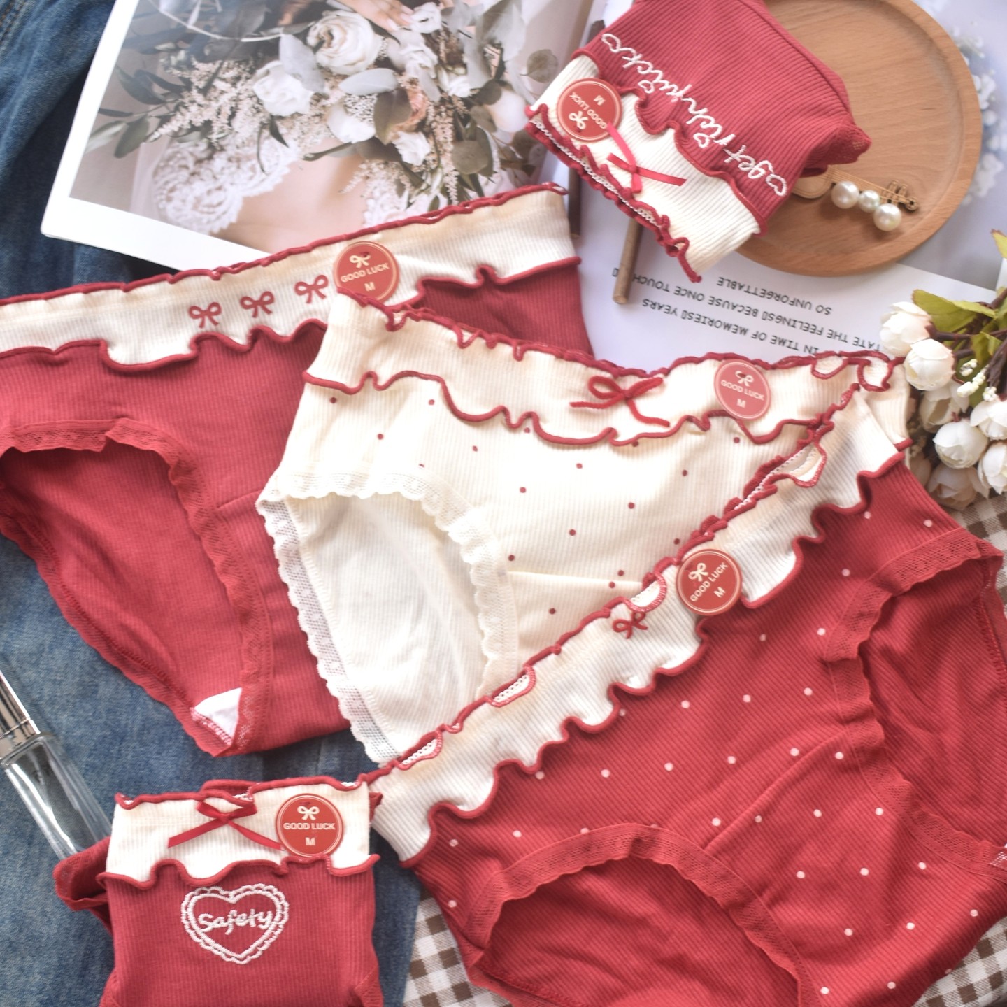 小确幸 蝴蝶结日系甜美本命年幸运红色纯棉内裤女生少女A类婴儿棉,淘宝优惠券,粉丝福利购,淘宝优惠卷
