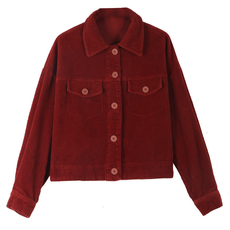 春秋百搭红色灯芯绒短款外套秋新款 承兔短外套