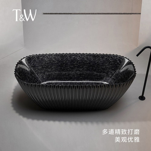 TW特拉维尔碳纤维浴缸条纹家用独立式酒店民宿别墅网红创意浴池 - 图0