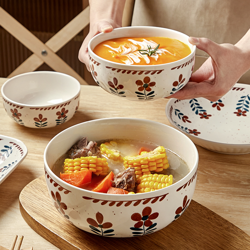 日式陶瓷汤碗家用大号汤盆汤面碗复古8寸螺蛳粉碗大碗泡面碗餐具 - 图1