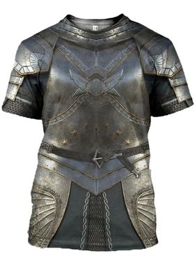2024 Medieval Knight Armor Short Sleeve T Shirt Men's 3D