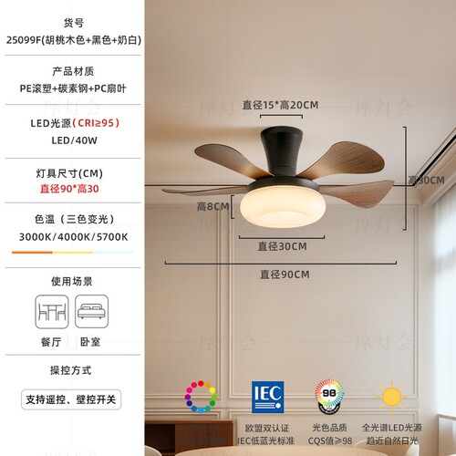摩灯会 餐厅风扇灯 中古风吊扇灯复古美式新款灯具芭蕉叶个性法式 - 图1
