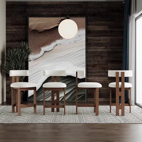 法式吧台椅中古风家用酒吧餐厅休闲高脚椅北欧设计师前台实木椅子 - 图1