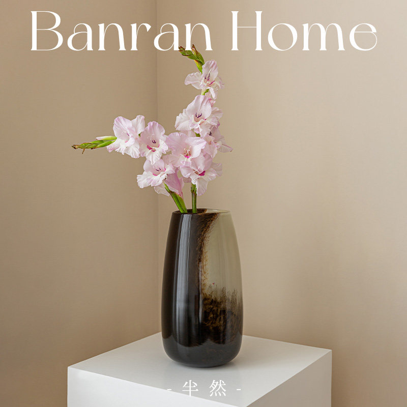 法式琉璃半然花瓶摆件客厅插花玻璃高级感水培复古新中式渐变中古,淘宝优惠券,粉丝福利购,淘宝优惠卷