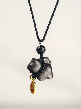 天然银曜石招财猫吊坠手机挂件钥匙扣小挂件包挂手机链手机壳挂饰