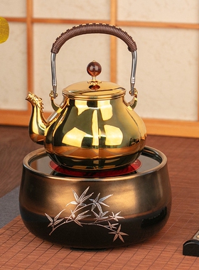 莺歌烧限量版黑金釉上金下黑银竹