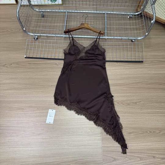 WMXZ summer new women's sexy style V-neck sleeveless silk satin texture lace asymmetric dress 5919200