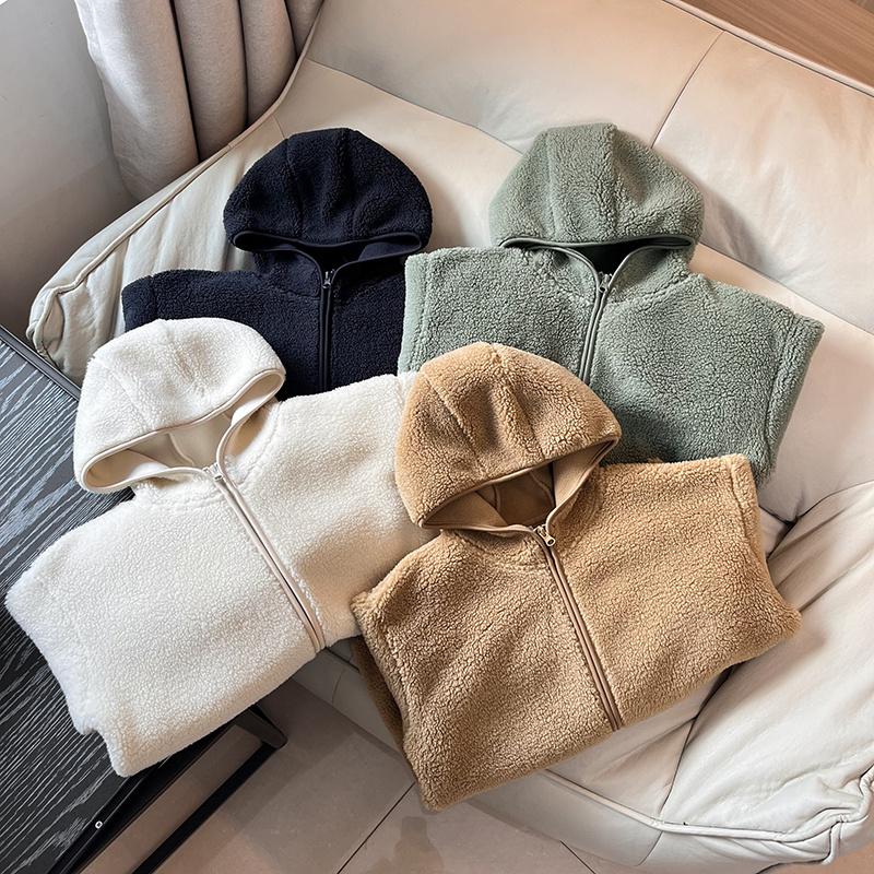 WMXZ秋冬款长毛绒摇粒绒女士长袖拉链上衣秋冬保暖连帽衫开衫外套 - 图1