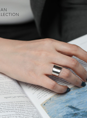 JUTIAN女925纯银宽面哑光戒指