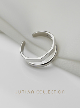 jutian韩版纯银戒指个性潮双线条