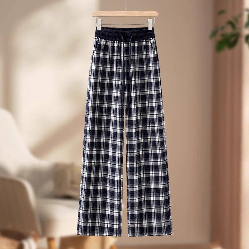 清仓捡漏2026春秋冬新款复古格子阔腿裤女拼接高腰休闲直筒运动裤,淘宝优惠券,粉丝福利购,淘宝优惠卷