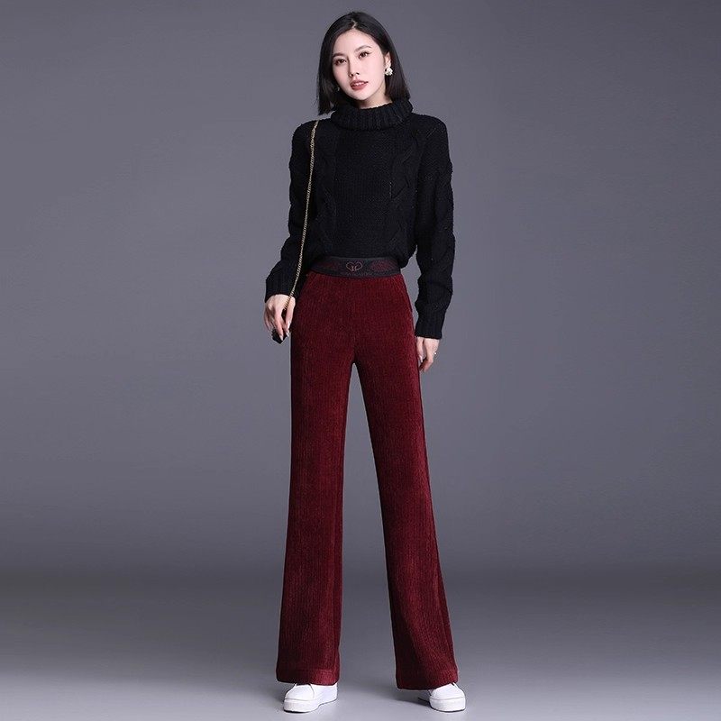 清仓捡漏酒红色雪尼尔微喇阔腿裤女秋冬加绒加厚灯芯绒垂感休闲裤,淘宝优惠券,粉丝福利购,淘宝优惠卷