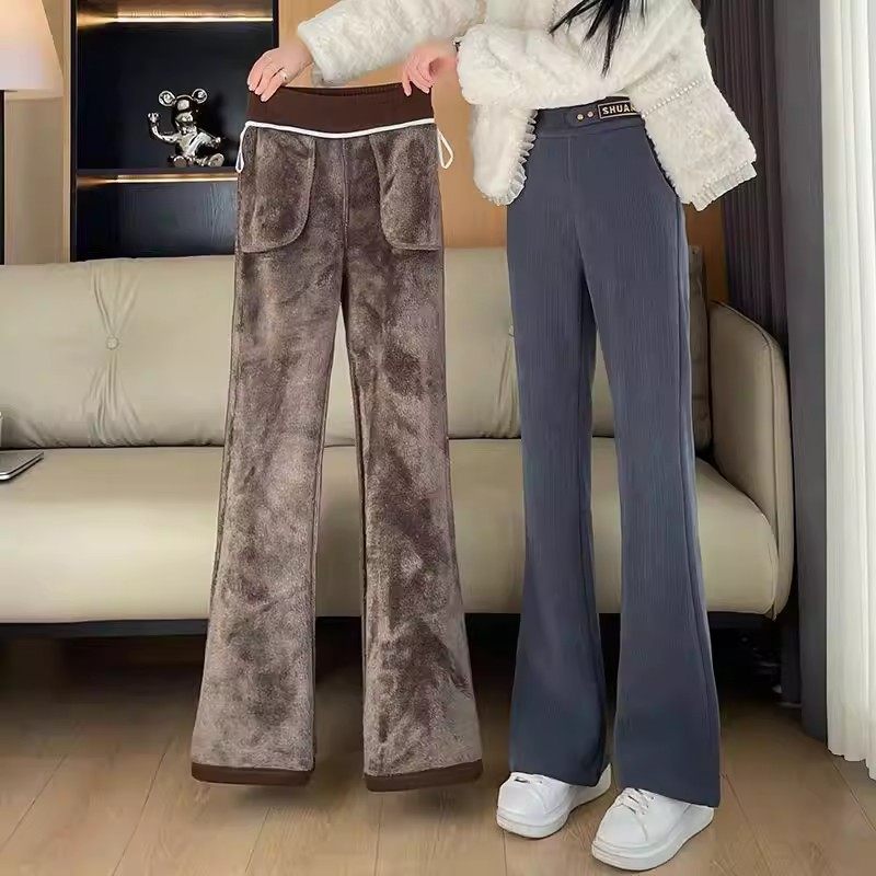 清仓捡漏雪尼尔加绒加厚微喇叭裤子女秋冬羊羔绒休闲裤直筒阔腿裤,淘宝优惠券,粉丝福利购,淘宝优惠卷