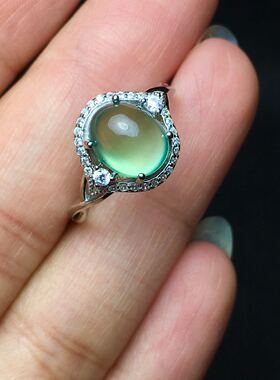 天然荧光葡萄石戒指925生日礼物