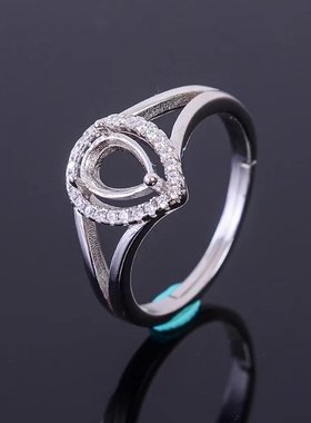 银镀金活口水滴宝石戒指空托