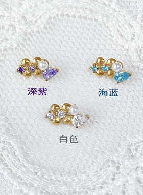 钛合金超闪花花珍珠耳饰