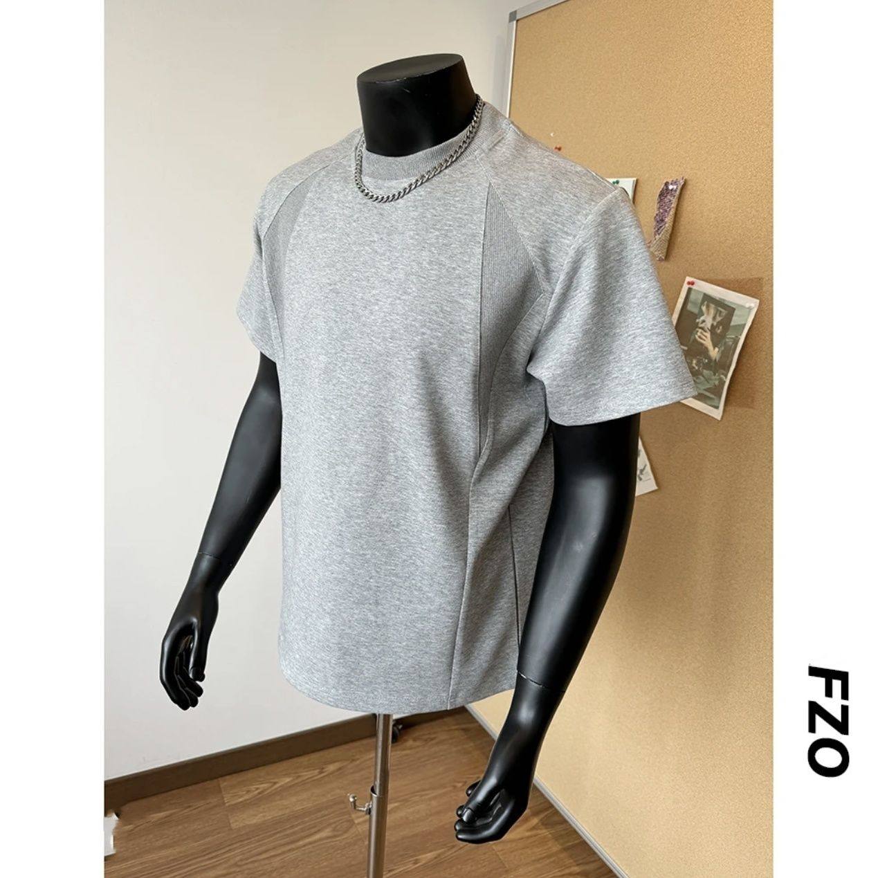 夏季重磅300G纯棉正肩男美式复古小领口螺纹拼接短袖T恤百搭,淘宝优惠券,粉丝福利购,淘宝优惠卷