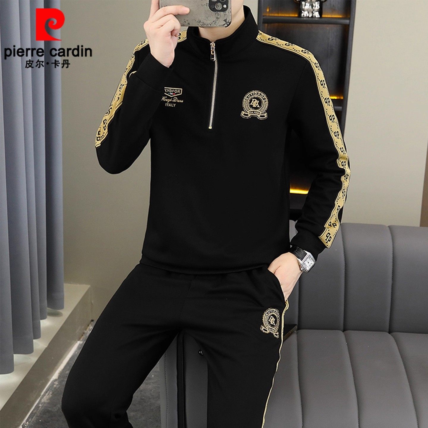 皮尔卡丹秋冬季男欧货休闲运动套装卫衣加绒加厚男装一套搭配帅气,淘宝优惠券,粉丝福利购,淘宝优惠卷