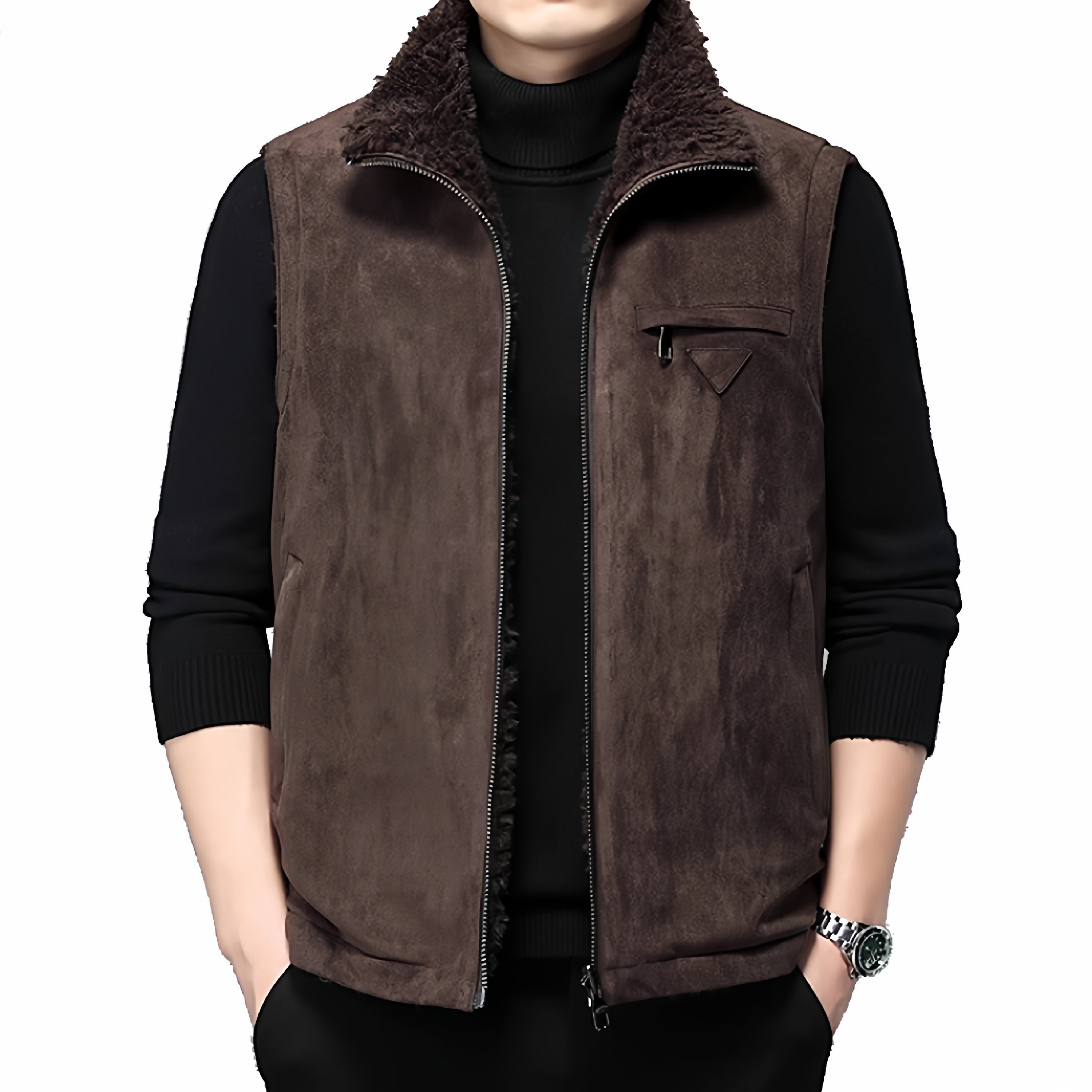 皮尔卡丹秋冬男双面穿羊羔毛马甲加厚皮毛一体羊毛背心坎肩外套,淘宝优惠券,粉丝福利购,淘宝优惠卷