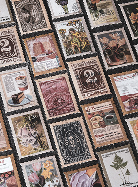 花子陌境小邮差系列盒装复古邮票主题贴纸手帐日记DIY素材贴100枚